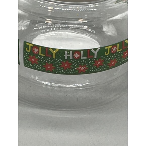 Christmas jar holiday jolly holly floral plastic green red clear width 4" length - Picture 2 of 4